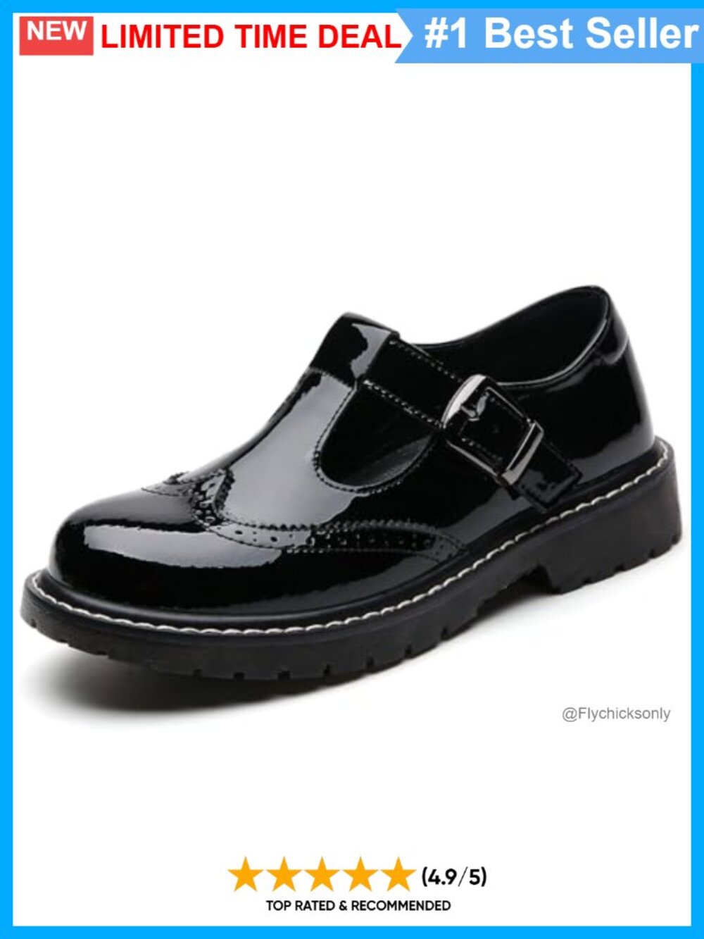 Mary Jane Shoes Women Oxford Leather Round Toe Flats Non-Slip Ankle Buckle